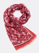 Foulard coton bio femme rouge. Motif fleurs
