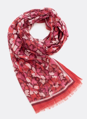 Foulard coton bio femme rouge. Motif fleurs