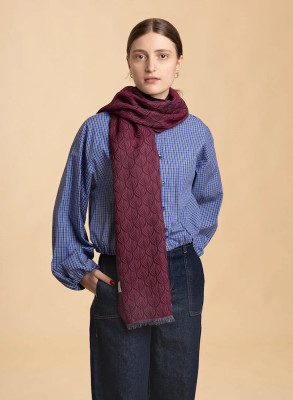 Echarpe d'hiver en coton biologique jacquard tons rouges