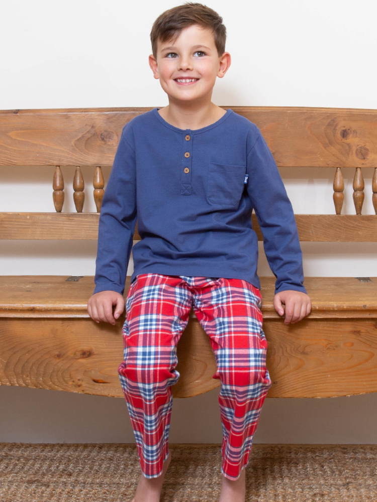 Pyjama coton bio garçon - modèle hiver avec pantalon flanelle