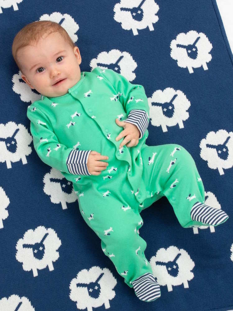 Pyjama coton bio bébé vert avec un motif petits chiens - certifié GOTS