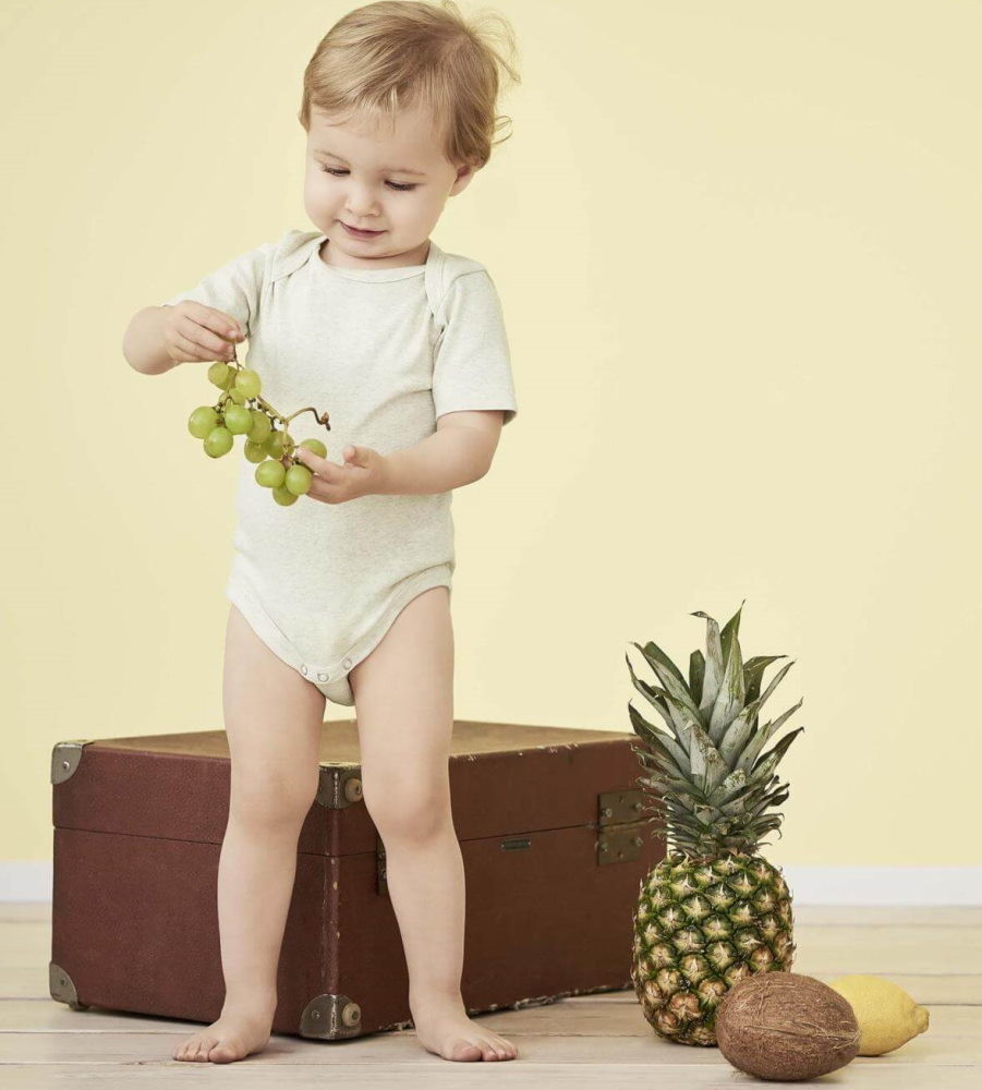 Body Manches Courtes Bébé Motif Fruits/légumes - 100% Coton, 3-24 Mois, Encolure épaule, Boutons à L'entrejambe