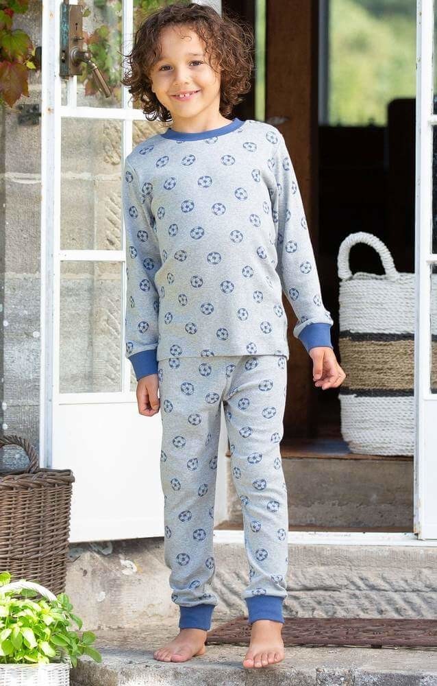 Pyjama coton bio enfant - gris avec imprimé ballons de foot