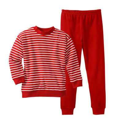 Pyjama coton bio enfant rouge à rayures blanches