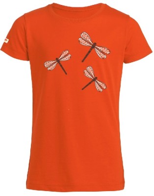 T-shirt orange coton bio pour fille, imprimé libellules