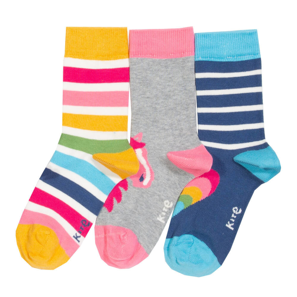 Chaussettes fille en coton biologique - pack de 3 paires Poney