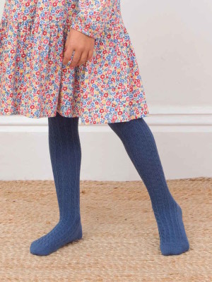Collants coton bio fille bleu marine