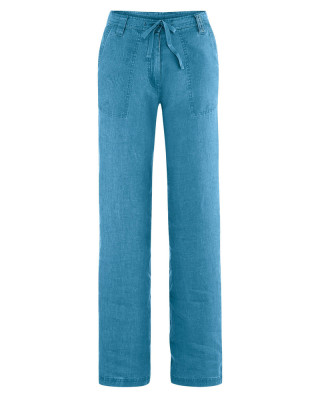 Pantalon d'été en pur chanvre femme couleur bleu