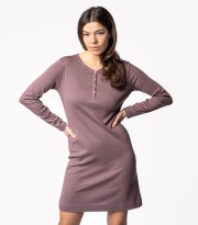 Chemise nuit manches longues mauve coton bio