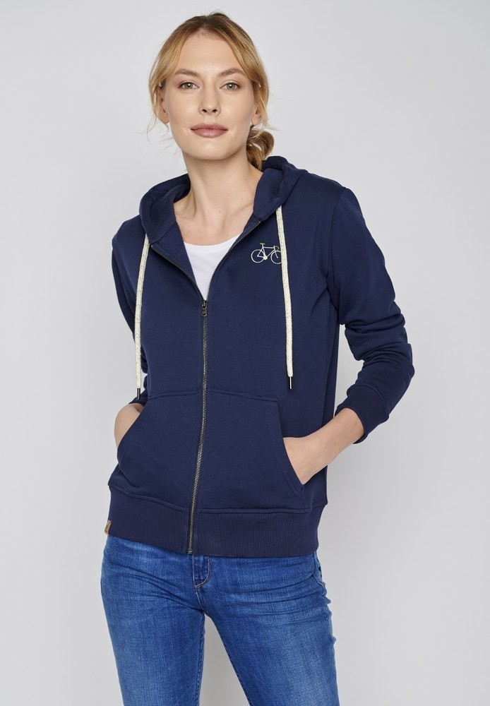 Sweatshirt coton bio, femme, à capuche et fermeture zippe