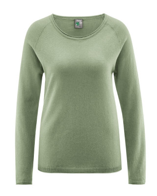 Pull raglan femme en chanvre et coton bio couleur vert cactus