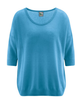 Petit pull coton bio chanvre femme bleu