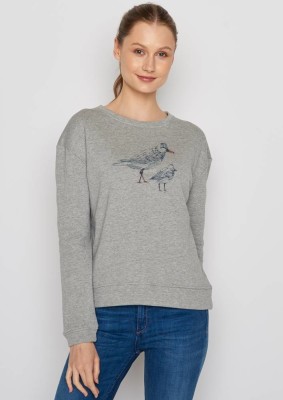 Sweat coton bio femme ou ado gris avec imprimé oiseaux