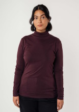 T-shirt col roulé coton bio femme couleur aubergine