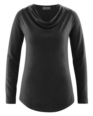 T-shirt col cascade noir en lyocell de chanvre