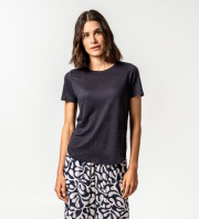 T-shirt lin naturel bleu marine femme