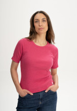 T-shirt coton bio cotelé femme couleur rose
