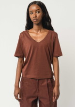 T-shirt femme en coton bio avec encolure v