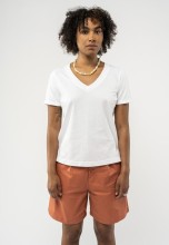 t-shirt coton bio femme blanc avec col v et manches courtes
