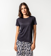 T-shirt lin naturel bleu marine femme