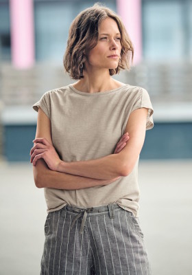 T-shirt écologique ouverture dos chanvre coton bio couleur beige