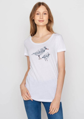 T-shirt coton bio blanc avec imprimé oiseaux