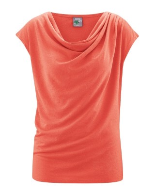 Haut écologique femme avec col cascade couleur corail
