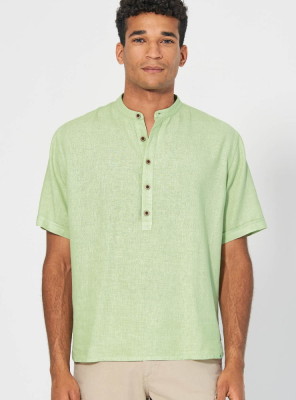 Chemise écologique homme col mao vert clair