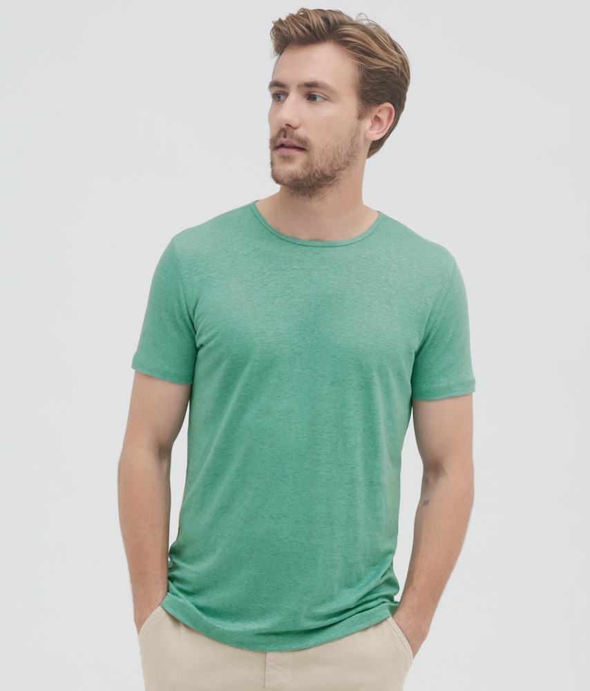 T-shirt en lin naturel pour Homme - couleur vert turquoise