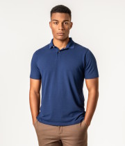 Polo homme living crafts bleu en coton bio et viscose issue de bambou