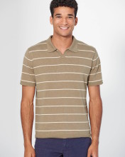 Polo homme en maille fine à rayures beige blanc Hempage