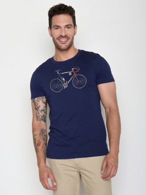 T-shirt coton bio bleu marine pour homme motif vélo