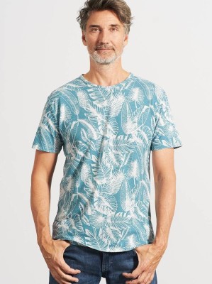 T-shirt chanvre coton bio imprimé jungle bleu